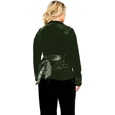 Women's Velvet Satin Belt Wrap Smoking Jacket