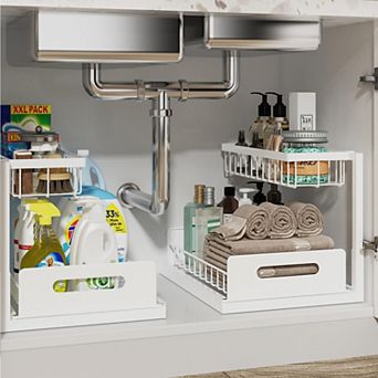 Under Sink 2 tier Pull-Out L-Shape Steel Organizer 14.2"