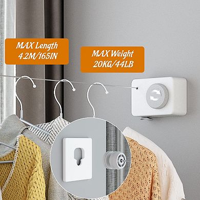 13.8 Ft Retractable Clothesline Wall Mounted Heavy Duty Anti-Sag Indoor Outdoor