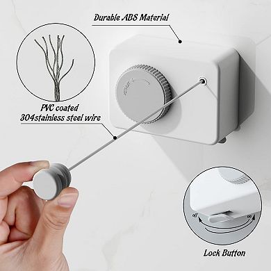 13.8 Ft Retractable Clothesline Wall Mounted Heavy Duty Anti-Sag Indoor Outdoor