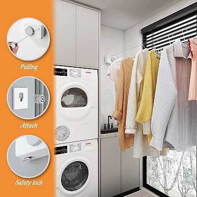 13.8 Ft Retractable Clothesline Wall Mounted Heavy Duty Anti-Sag Indoor Outdoor