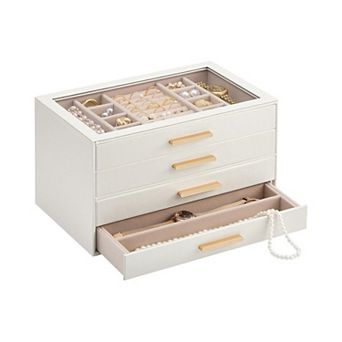 Jewelry Box Organizer with Glass Lid, Ring Earring Bracelet Necklace Storage Case, Gift for Women