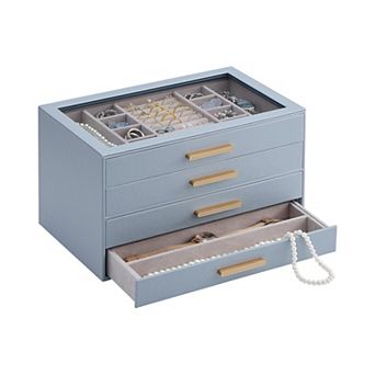 Jewelry Box Organizer with Glass Lid, Ring Earring Bracelet Necklace Storage Case, Gift for Women