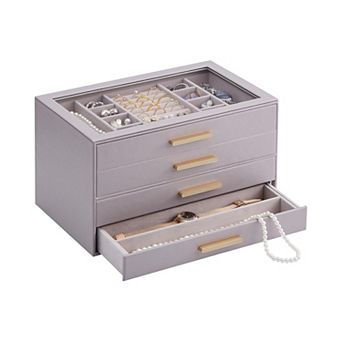 Jewelry Box Organizer with Glass Lid, Ring Earring Bracelet Necklace Storage Case, Gift for Women