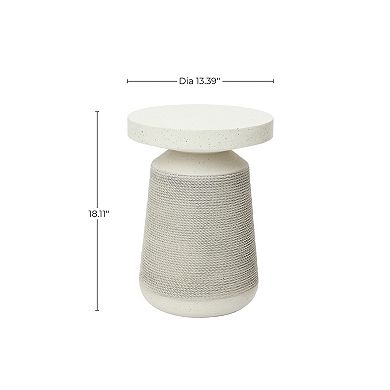 LuxenHome 18" Patio Side Table, Ivory Textured Small Round Patio Table with Sculpted Rope-Look Base