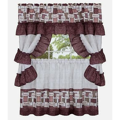 Kate Aurora Inspiration 5 Piece Cafe Cottage Kitchen Curtain Tier And Swag Valance Set