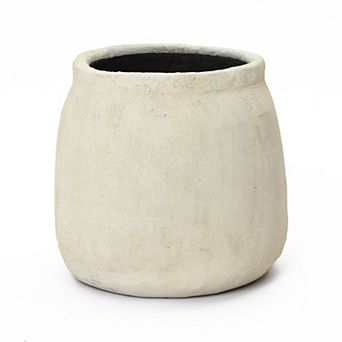 LuxenHome Cement Round Plant Pot, Beige Pot with Drainage Hole, Rustic Planter Indoor Outdoor