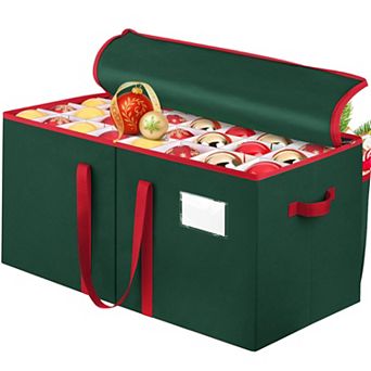 Christmas Ornament Storage Box 128 Capacity Adjustable Dividers Sturdy Green