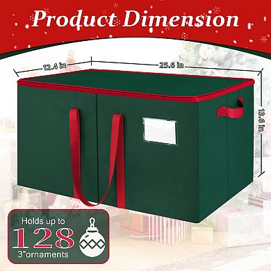 Christmas Ornament Storage Box 128 Capacity Adjustable Dividers Sturdy Green