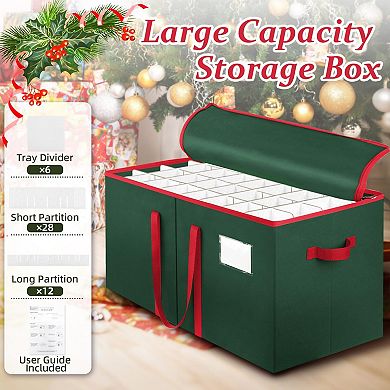 Christmas Ornament Storage Box 128 Capacity Adjustable Dividers Sturdy Green