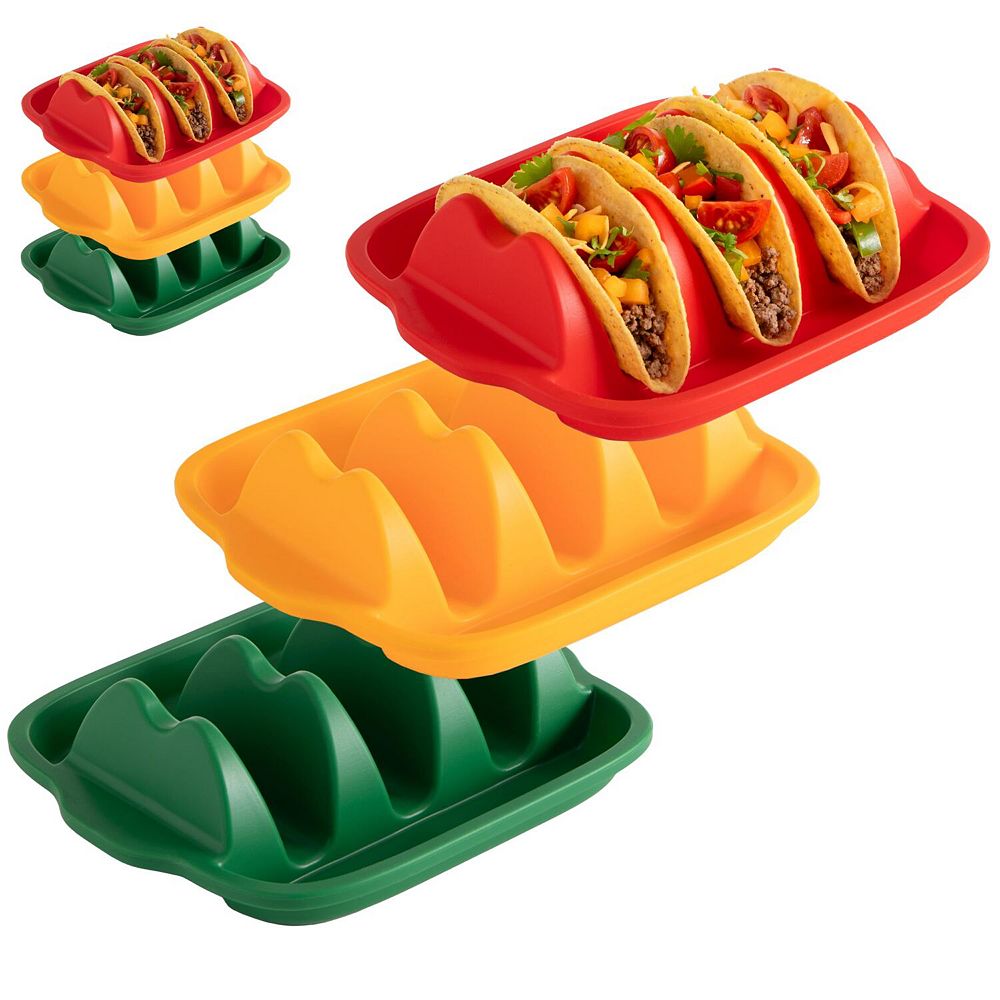 Chef Tacos Taco Shell Holder (3 Pack), Silicone, Reusable with Dividers ...