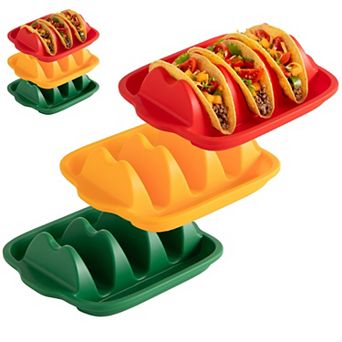 Chef Tacos Taco Shell Holder (3 Pack), Silicone, Reusable with Dividers, Dishwasher & Microwave Safe