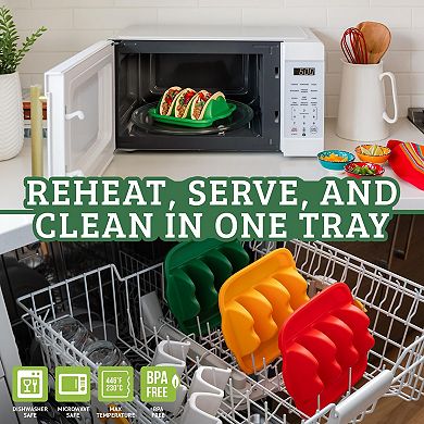 Chef Tacos Taco Shell Holder (3 Pack), Silicone, Reusable with Dividers, Dishwasher & Microwave Safe
