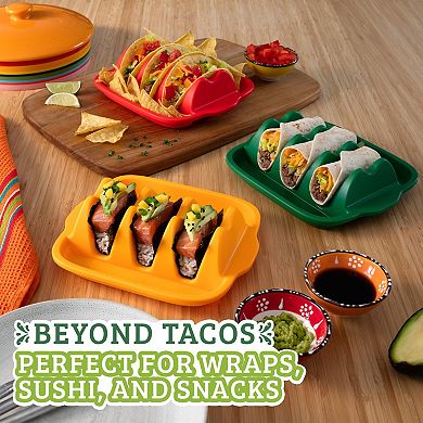 Chef Tacos Taco Shell Holder (3 Pack), Silicone, Reusable with Dividers, Dishwasher & Microwave Safe