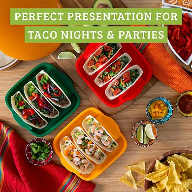 Chef Tacos Taco Shell Holder (3 Pack), Silicone, Reusable with Dividers, Dishwasher & Microwave Safe