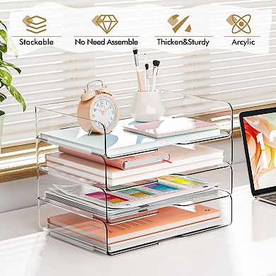 4-Tier Clear Stackable Letter Tray Organizer for Desk A4 Files Mail Notes