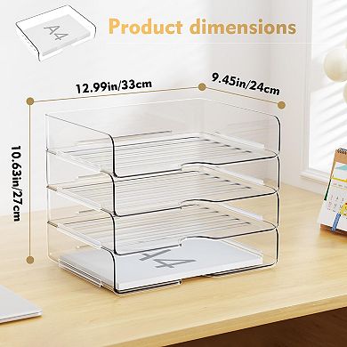 4-Tier Clear Stackable Letter Tray Organizer for Desk A4 Files Mail Notes