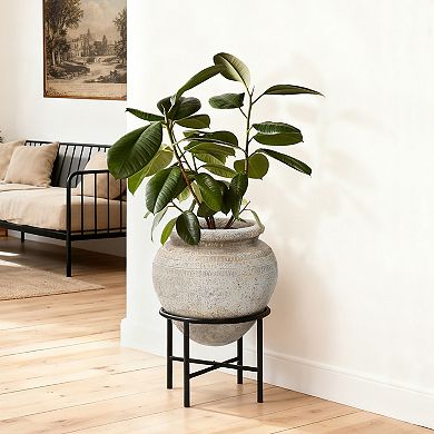 LuxenHome Large Planter for Indoor Plants, Indoor Plant Pot with Stand, Distressed Cachepot