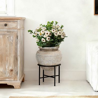 LuxenHome Large Planter for Indoor Plants, Indoor Plant Pot with Stand, Distressed Cachepot
