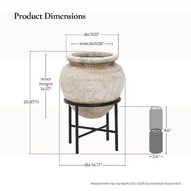 LuxenHome Large Planter for Indoor Plants, Indoor Plant Pot with Stand, Distressed Cachepot