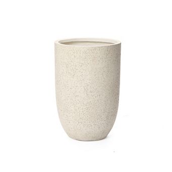 LuxenHome 23.5" Beige Tall Planter with Drainage Hole, Tapered Pot for Plants Indoor Outdoor Use