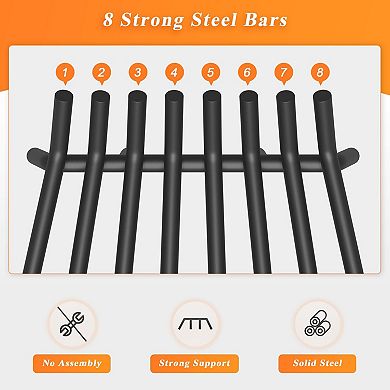 24" Heavy-Duty Steel Fireplace Grate 8-Leg Stable Coal Holder with Poker Tongs