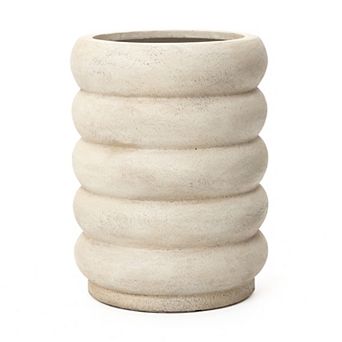 LuxenHome 23" Tall Planter Pot, Beige Large Pot with Drainage Hole and Rubber Plug