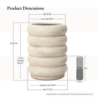 LuxenHome 23" Tall Planter Pot, Beige Large Pot with Drainage Hole and Rubber Plug