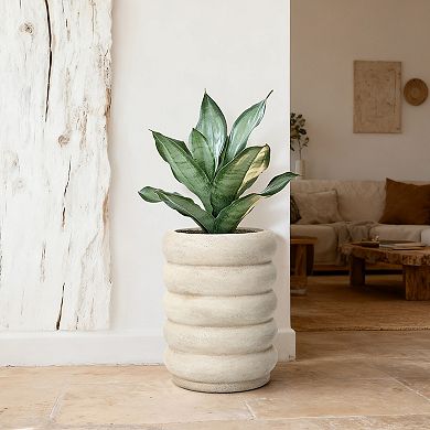 LuxenHome 23" Tall Planter Pot, Beige Large Pot with Drainage Hole and Rubber Plug