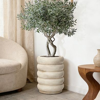 LuxenHome 23" Tall Planter Pot, Beige Large Pot with Drainage Hole and Rubber Plug