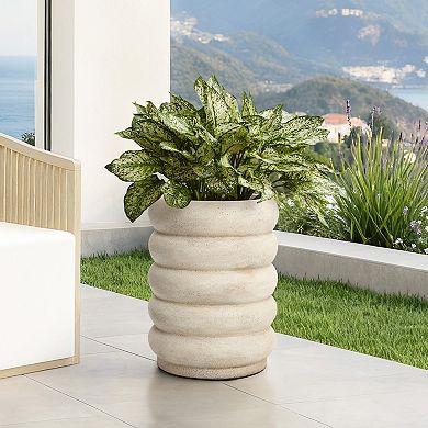 LuxenHome 23" Tall Planter Pot, Beige Large Pot with Drainage Hole and Rubber Plug