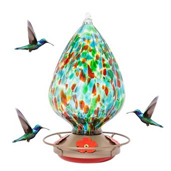 MEKKAPRO Glass Hummingbird Feeder Green Waterdrop 4 Ports