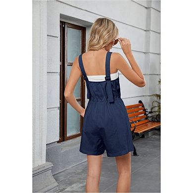 Womens Short Overalls Drawstring Waist Sleeveless Shorts Jumpsuits Summer Beach Vacation Jumpers