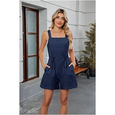 Womens Short Overalls Drawstring Waist Sleeveless Shorts Jumpsuits Summer Beach Vacation Jumpers