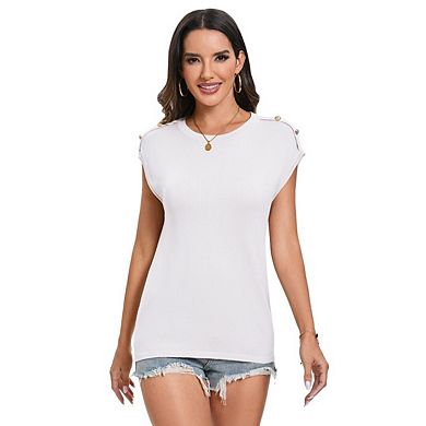 Women's Ribbed Tank Tops Summer Cap Sleeve Vest Slim Fitted Knit Basic Casual Sweaters