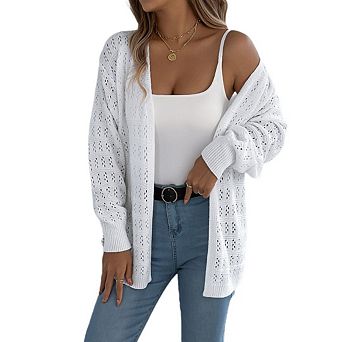 Womens Crochet Cardigan Kimonos Boho Long Sleeve Oversized Summer Open Front Knitted Sweater