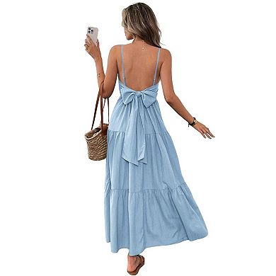 Women's Summer Maxi Dress Casual Boho Sleeveless Spaghetti Strap Long Beach Sundresses
