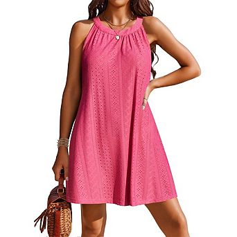 Sleeveless Hollow Out Round Neck Crochet Summer Dresses for Women Swimsuit Cover Up