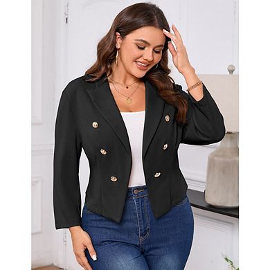 Women Plus Size Cropped Blazer Jackets Lapel Open Front Long Sleeve Business Suit Jackets