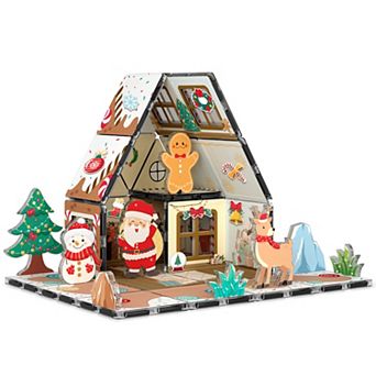 PicassoTiles Gingerbread House Magnetic Tiles for Kids, 45 pc STEM Building Blocks Toy