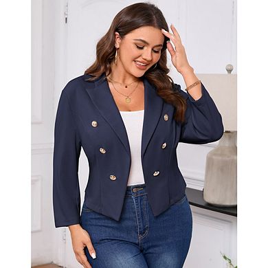 Women Plus Size Cropped Blazer Jackets Lapel Open Front Long Sleeve Business Suit Jackets