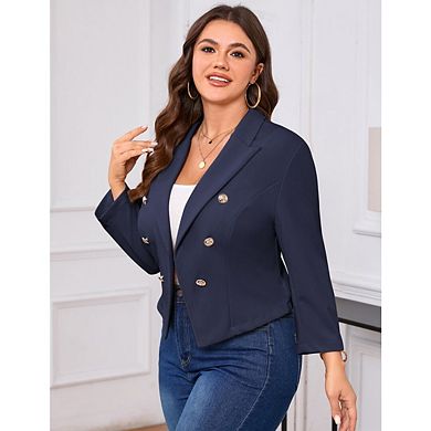 Women Plus Size Cropped Blazer Jackets Lapel Open Front Long Sleeve Business Suit Jackets