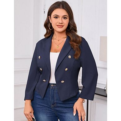 Women Plus Size Cropped Blazer Jackets Lapel Open Front Long Sleeve Business Suit Jackets