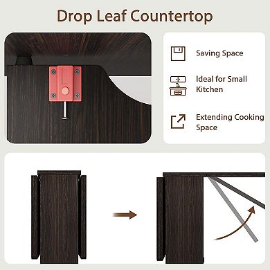 Folding Dining Table, Dinner Table with Wheels 2-Layer Storage Shelf Table for Small Space