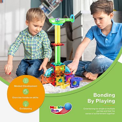 PicassoTiles Marble Run Magnetic Tiles for Kids, 62PCS STEM Building Blocks Set, Educational Toy