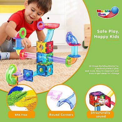 PicassoTiles Marble Run Magnetic Tiles for Kids, 62PCS STEM Building Blocks Set, Educational Toy