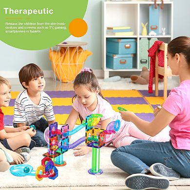 PicassoTiles Marble Run Magnetic Tiles for Kids, 62PCS STEM Building Blocks Set, Educational Toy