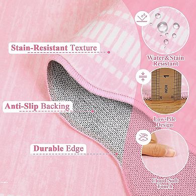 Washable Runner Rug 2x6 Kitchen Hallway Scalloped Rugs, Non Skid Stain-Resistant Solid