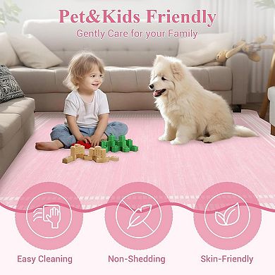 Washable Runner Rug 2x6 Kitchen Hallway Scalloped Rugs, Non Skid Stain-Resistant Solid