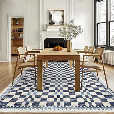 Modern Non-Slip Checkered Rug, Stain-Resistant Soft Faux Wool Carpet for Living Room, Nursery